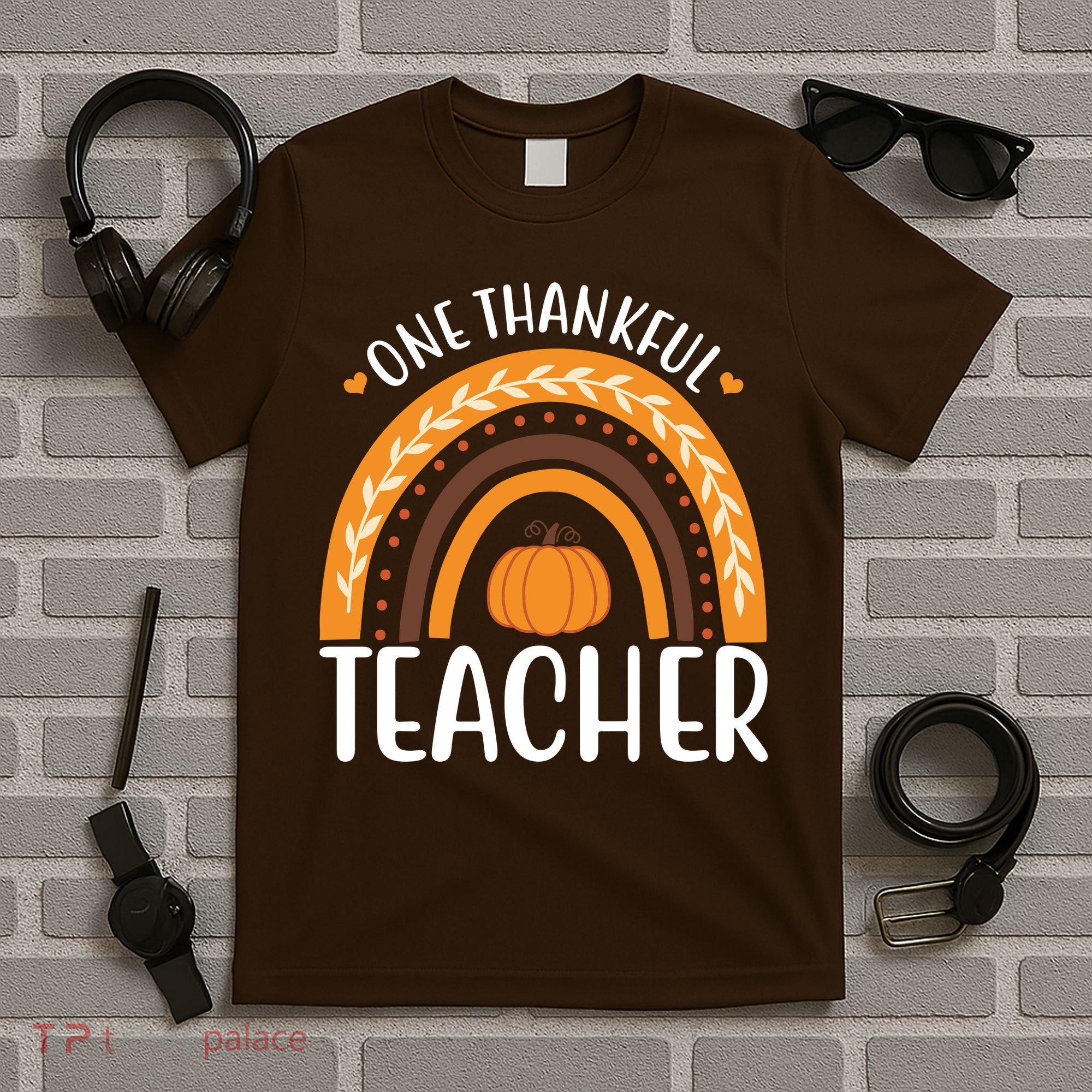 One Thankful Teacher Rainbow Pumpkin Thanksgiving T-Shirt