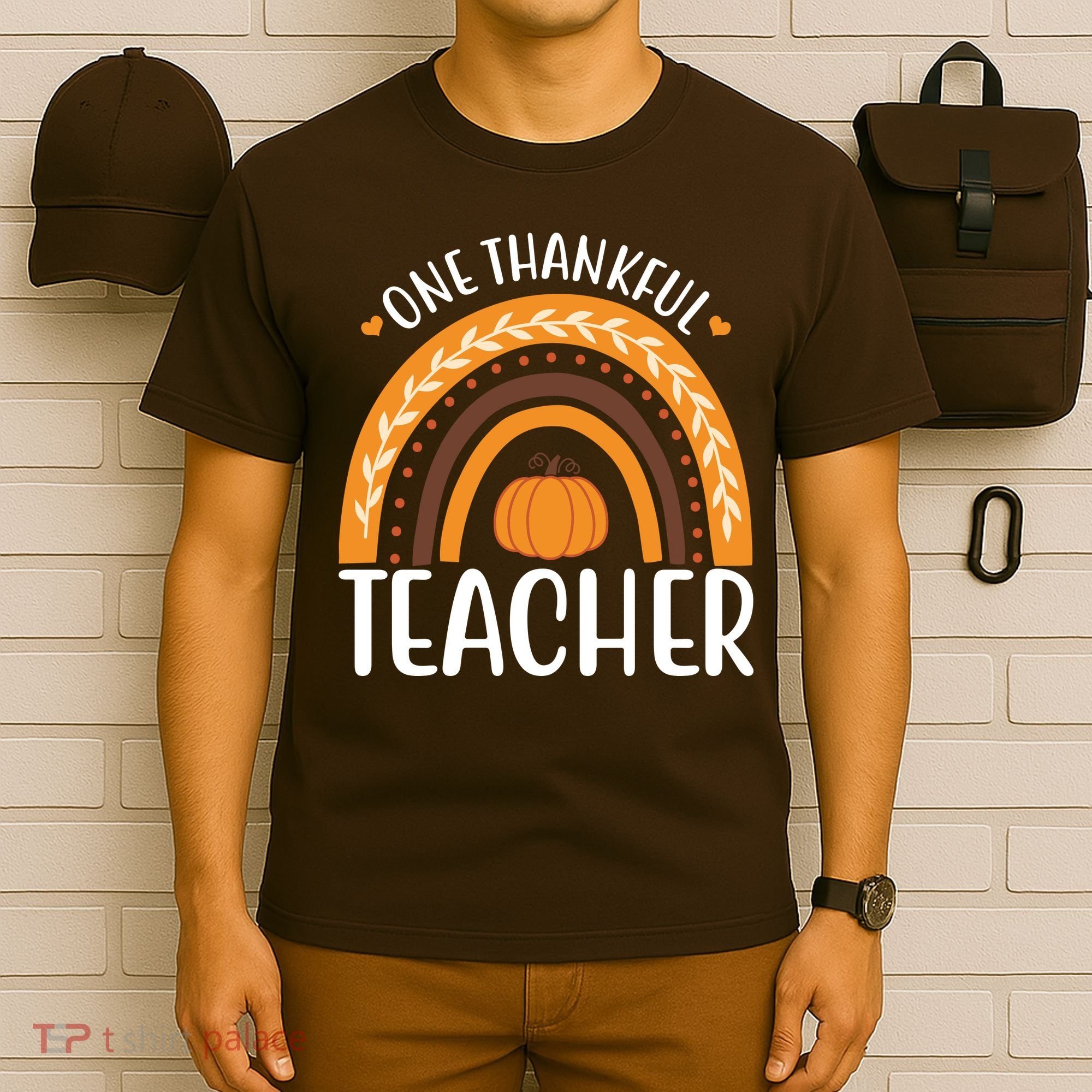 One Thankful Teacher Rainbow Pumpkin Thanksgiving T-Shirt