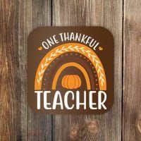One Thankful Teacher Rainbow Pumpkin Thanksgiving Coaster thumb 0