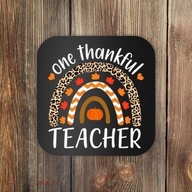 One Thankful Teacher, Autumn Fall Leopard Design Coaster