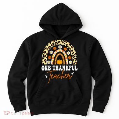 One Thankful Teacher Thanksgiving Fall Autumn Groovy Leopard Hoodie