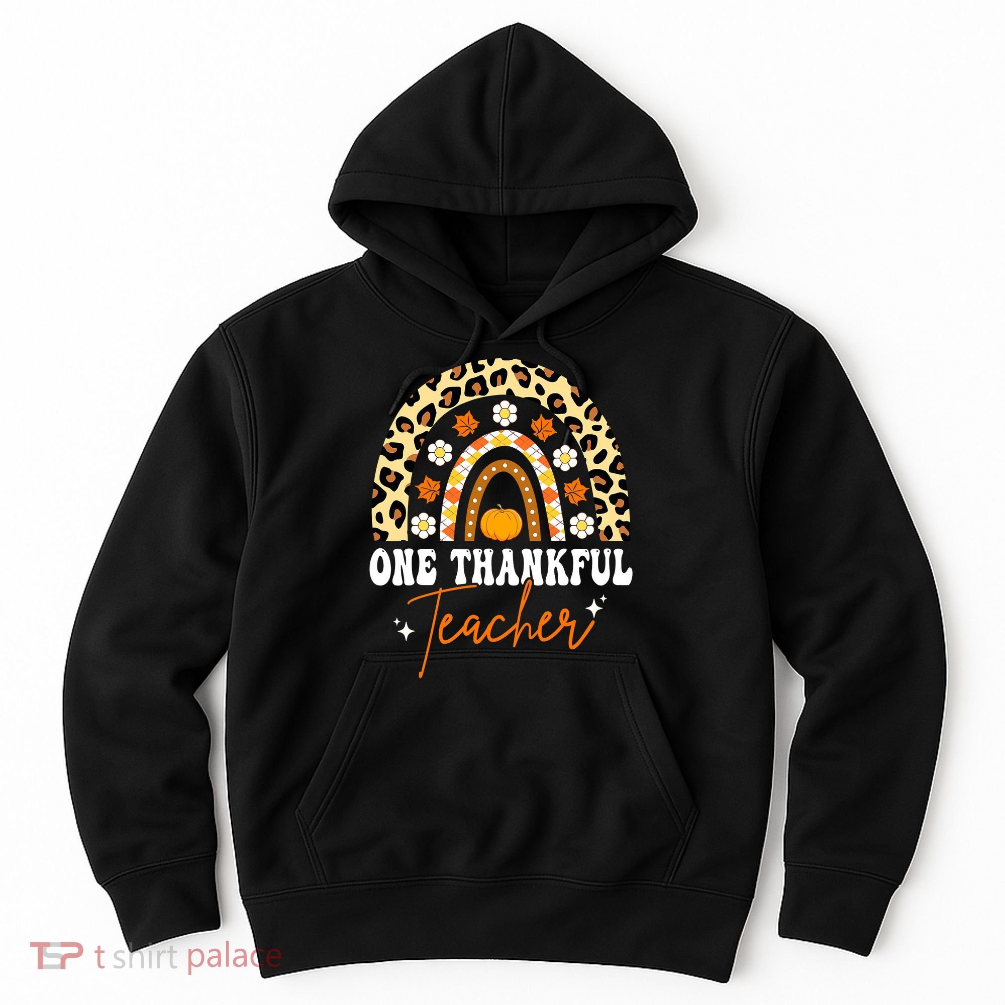 One Thankful Teacher Thanksgiving Fall Autumn Groovy Leopard Hoodie