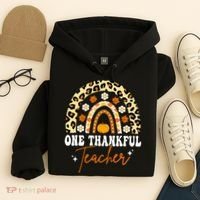 One Thankful Teacher Thanksgiving Fall Autumn Groovy Leopard Hoodie thumb 4