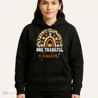 One Thankful Teacher Thanksgiving Fall Autumn Groovy Leopard Hoodie thumb 5