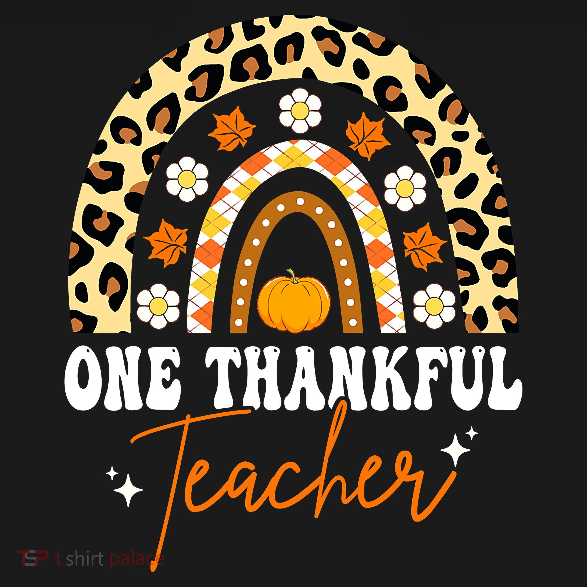 One Thankful Teacher Thanksgiving Fall Autumn Groovy Leopard Long Sleeve Shirt
