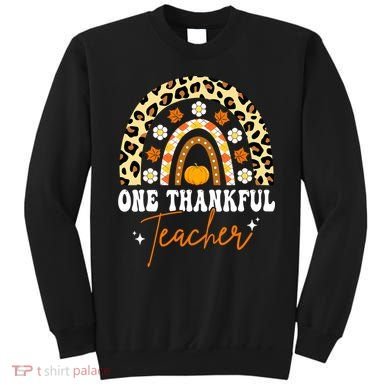 One Thankful Teacher Thanksgiving Fall Autumn Groovy Leopard Sweatshirt