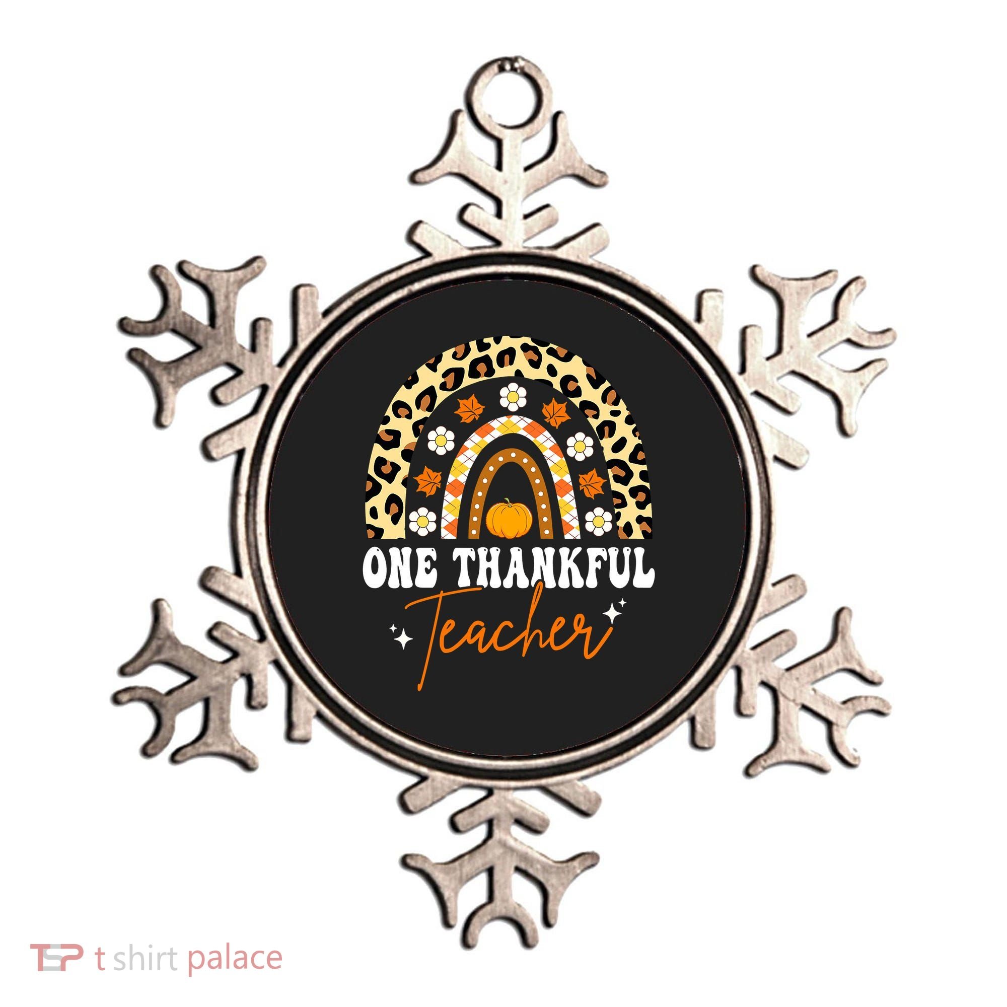 One Thankful Teacher Thanksgiving Fall Autumn Groovy Leopard Ornament