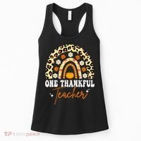 One Thankful Teacher Thanksgiving Fall Autumn Groovy Leopard Women's Tank Top thumb 0