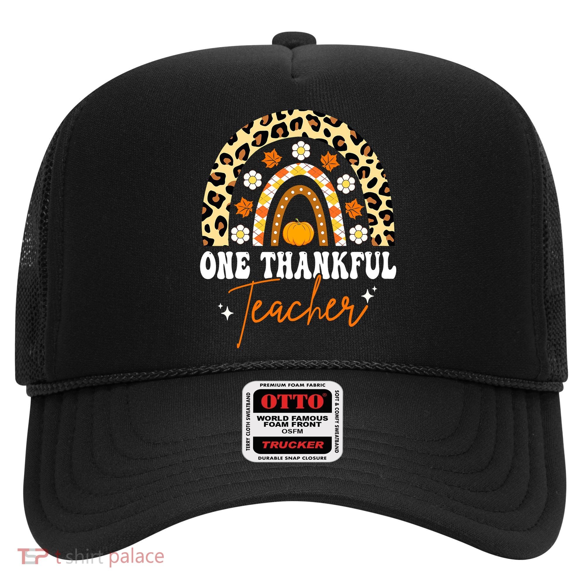 One Thankful Teacher Thanksgiving Fall Autumn Groovy Leopard Hat
