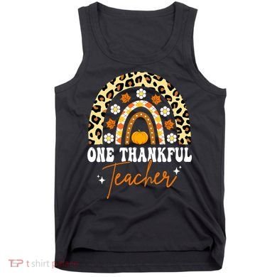 One Thankful Teacher Thanksgiving Fall Autumn Groovy Leopard Tank Top