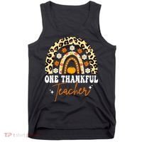 One Thankful Teacher Thanksgiving Fall Autumn Groovy Leopard Tank Top thumb 0