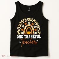One Thankful Teacher Thanksgiving Fall Autumn Groovy Leopard Tank Top thumb 2