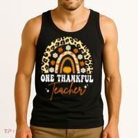 One Thankful Teacher Thanksgiving Fall Autumn Groovy Leopard Tank Top thumb 3