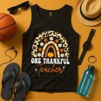 One Thankful Teacher Thanksgiving Fall Autumn Groovy Leopard Tank Top thumb 4