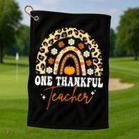 One Thankful Teacher Thanksgiving Fall Autumn Groovy Leopard Golf Towel thumb 1