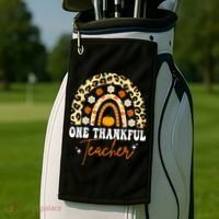 One Thankful Teacher Thanksgiving Fall Autumn Groovy Leopard Golf Towel thumb 2