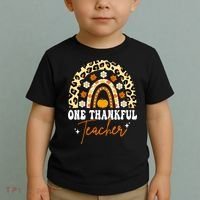 One Thankful Teacher Thanksgiving Fall Autumn Groovy Leopard Toddler T-Shirt thumb 2