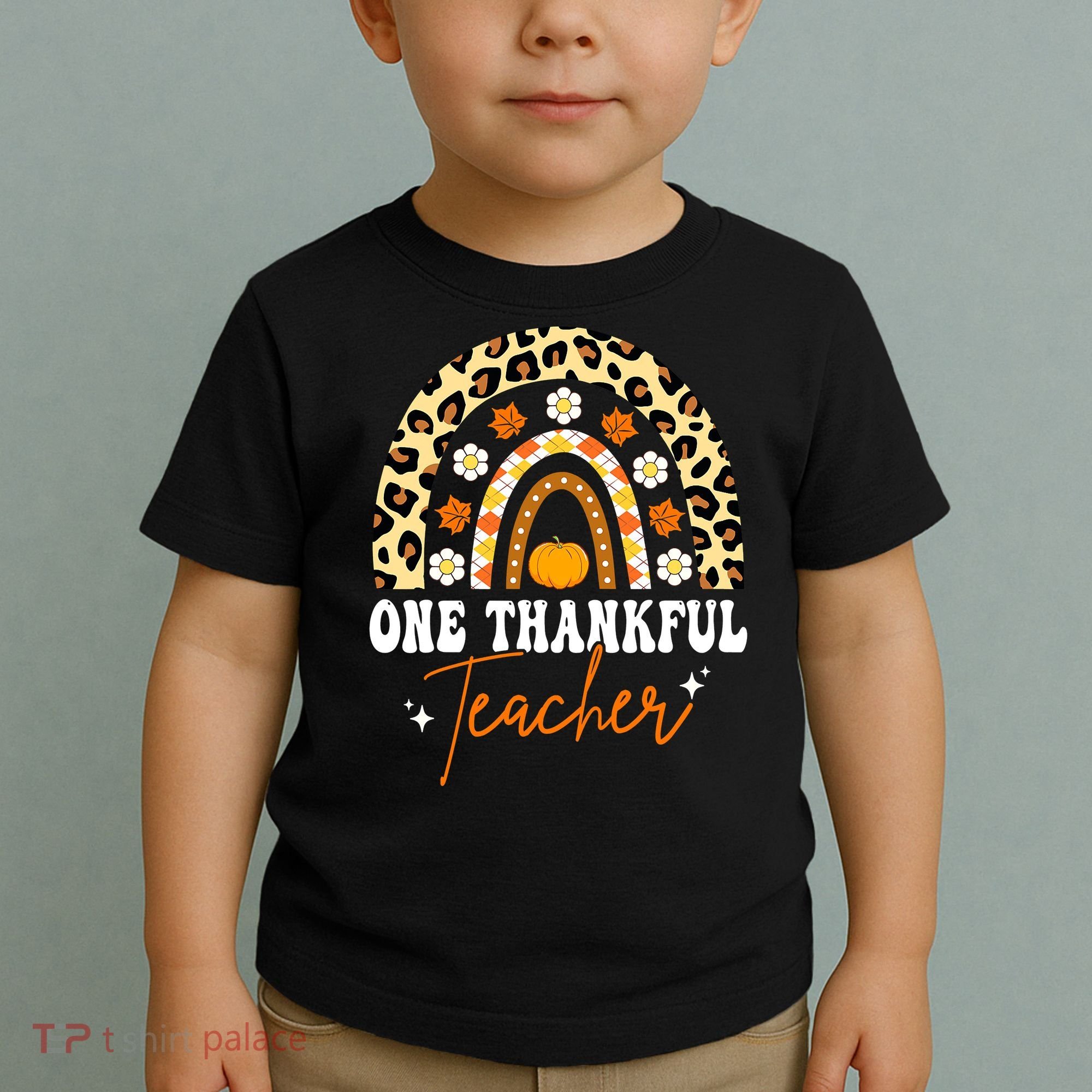One Thankful Teacher Thanksgiving Fall Autumn Groovy Leopard Toddler T-Shirt