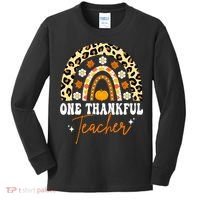 One Thankful Teacher Thanksgiving Fall Autumn Groovy Leopard Kids Long Sleeve Shirt thumb 0