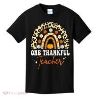 One Thankful Teacher Thanksgiving Fall Autumn Groovy Leopard Kids T-Shirt thumb 0