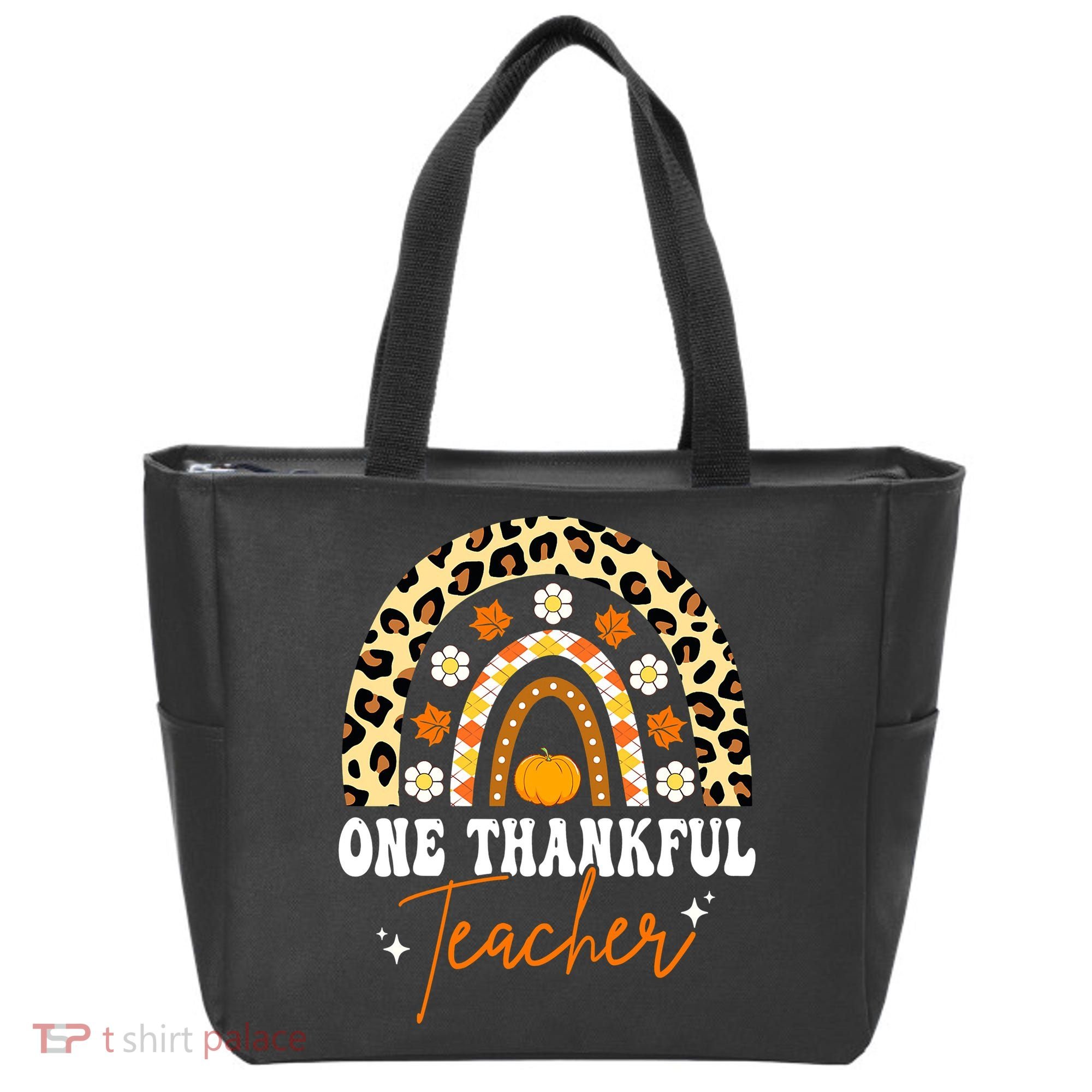 One Thankful Teacher Thanksgiving Fall Autumn Groovy Leopard Tote Bag