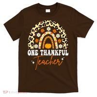 One Thankful Teacher Thanksgiving Fall Autumn Groovy Leopard T-Shirt thumb 0