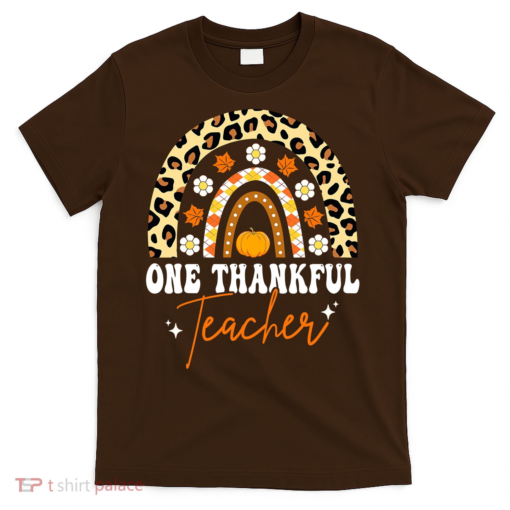 One Thankful Teacher Thanksgiving Fall Autumn Groovy Leopard T-Shirt
