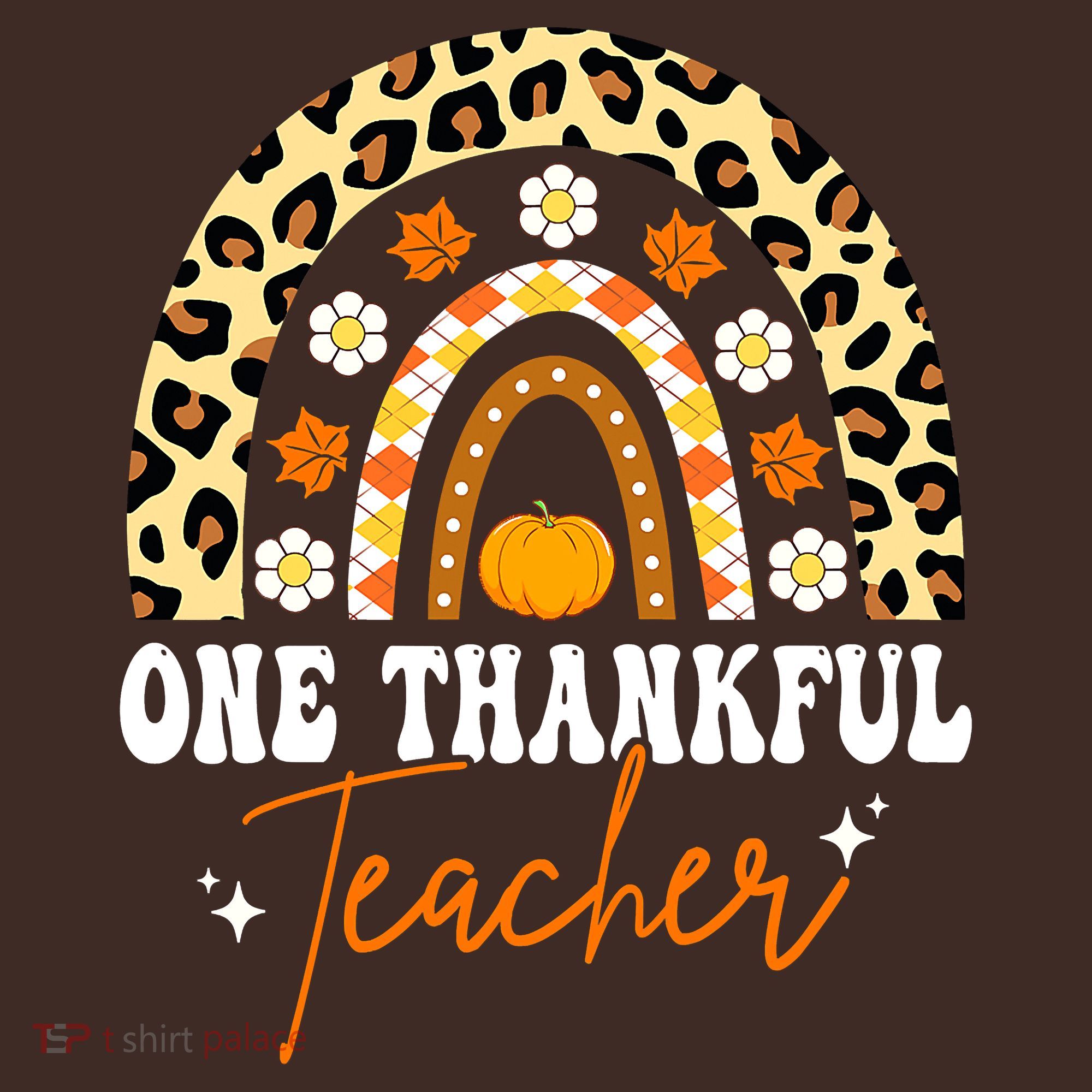 One Thankful Teacher Thanksgiving Fall Autumn Groovy Leopard Beanie