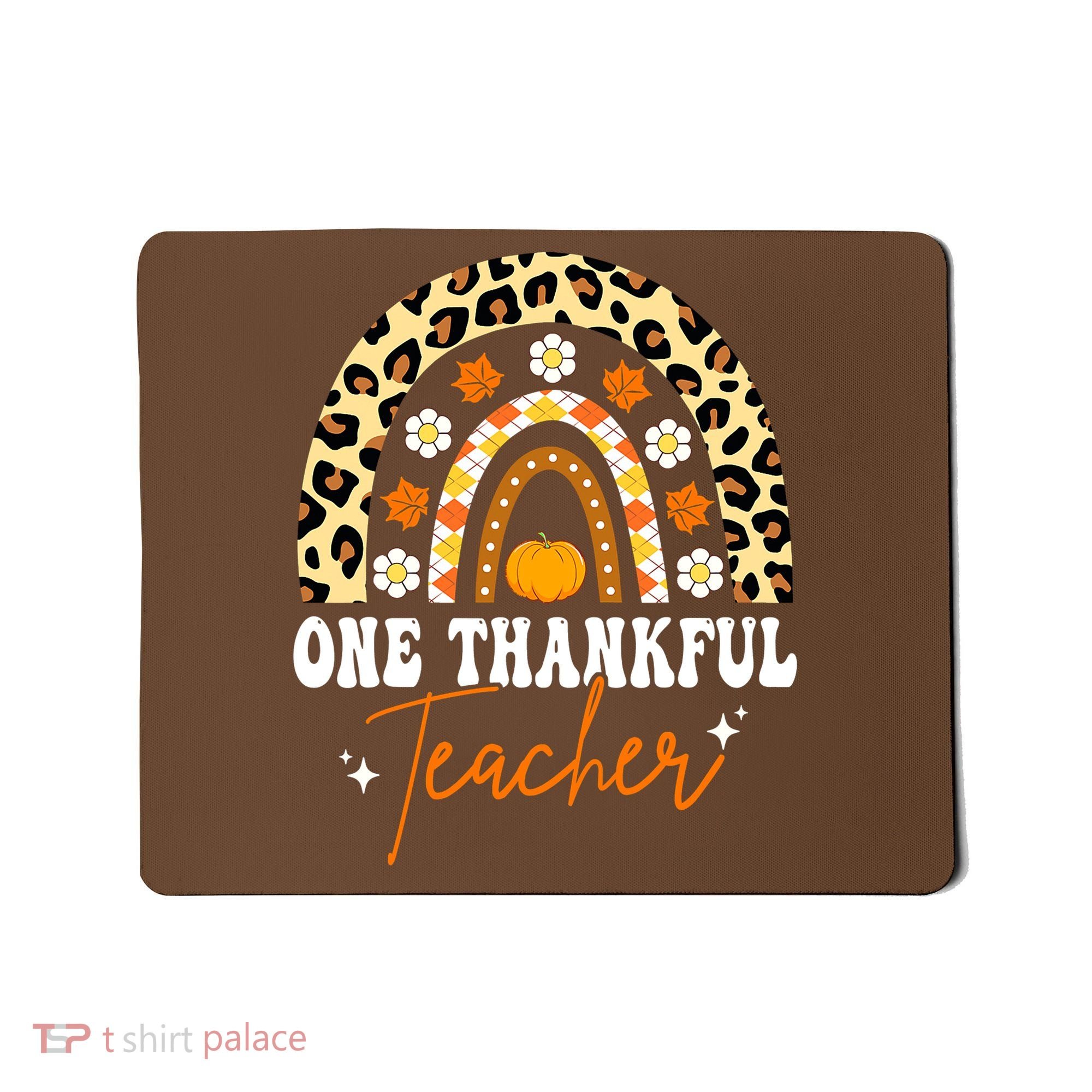 One Thankful Teacher Thanksgiving Fall Autumn Groovy Leopard Mousepad