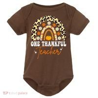 One Thankful Teacher Thanksgiving Fall Autumn Groovy Leopard Baby Bodysuit thumb 0