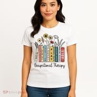 Occupational Therapy Wildflower Book Ot Therapist Assistant Women's T-Shirt thumb 4