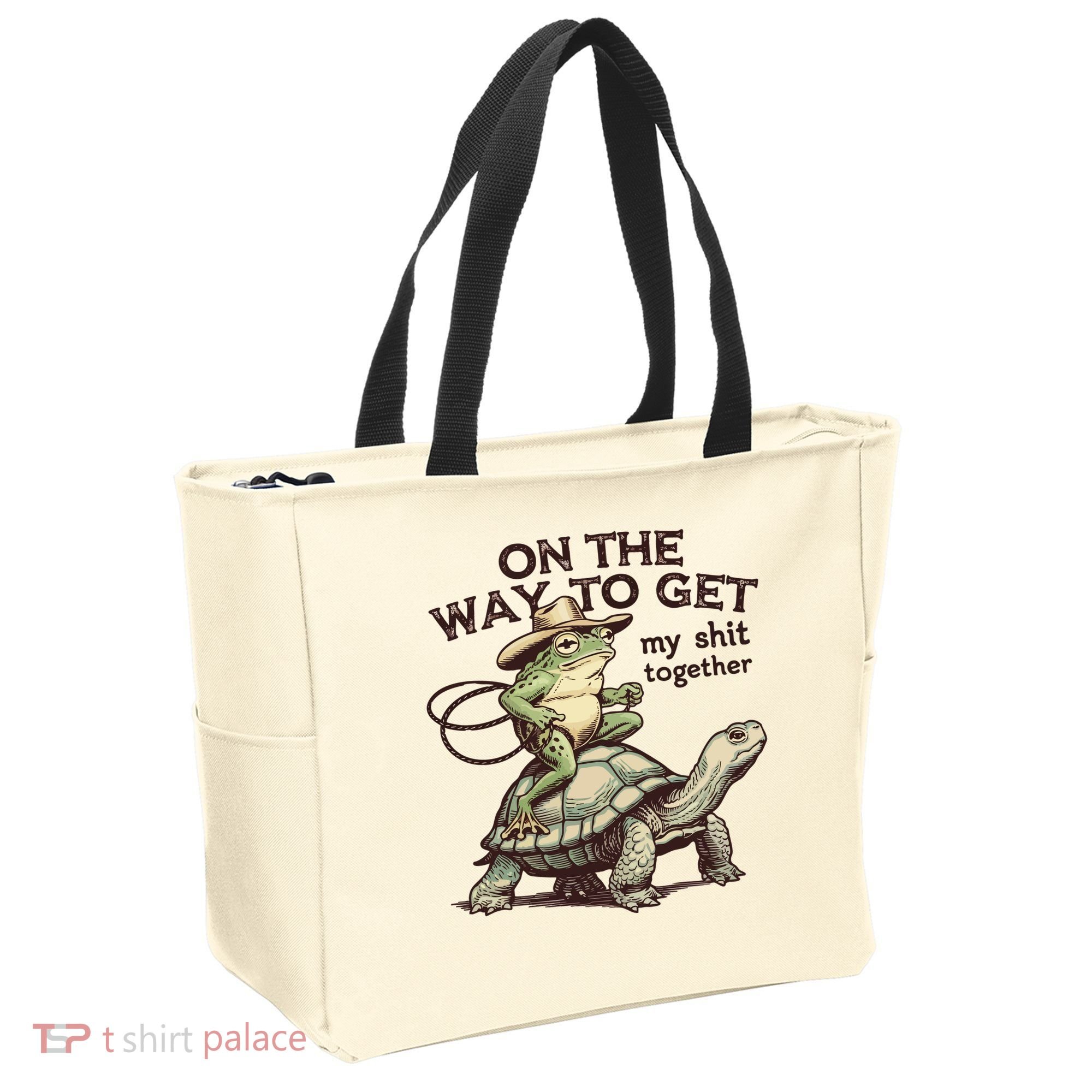 On The Way To Get My Shit Togther Cowboy Frog Turtle Tote Bag