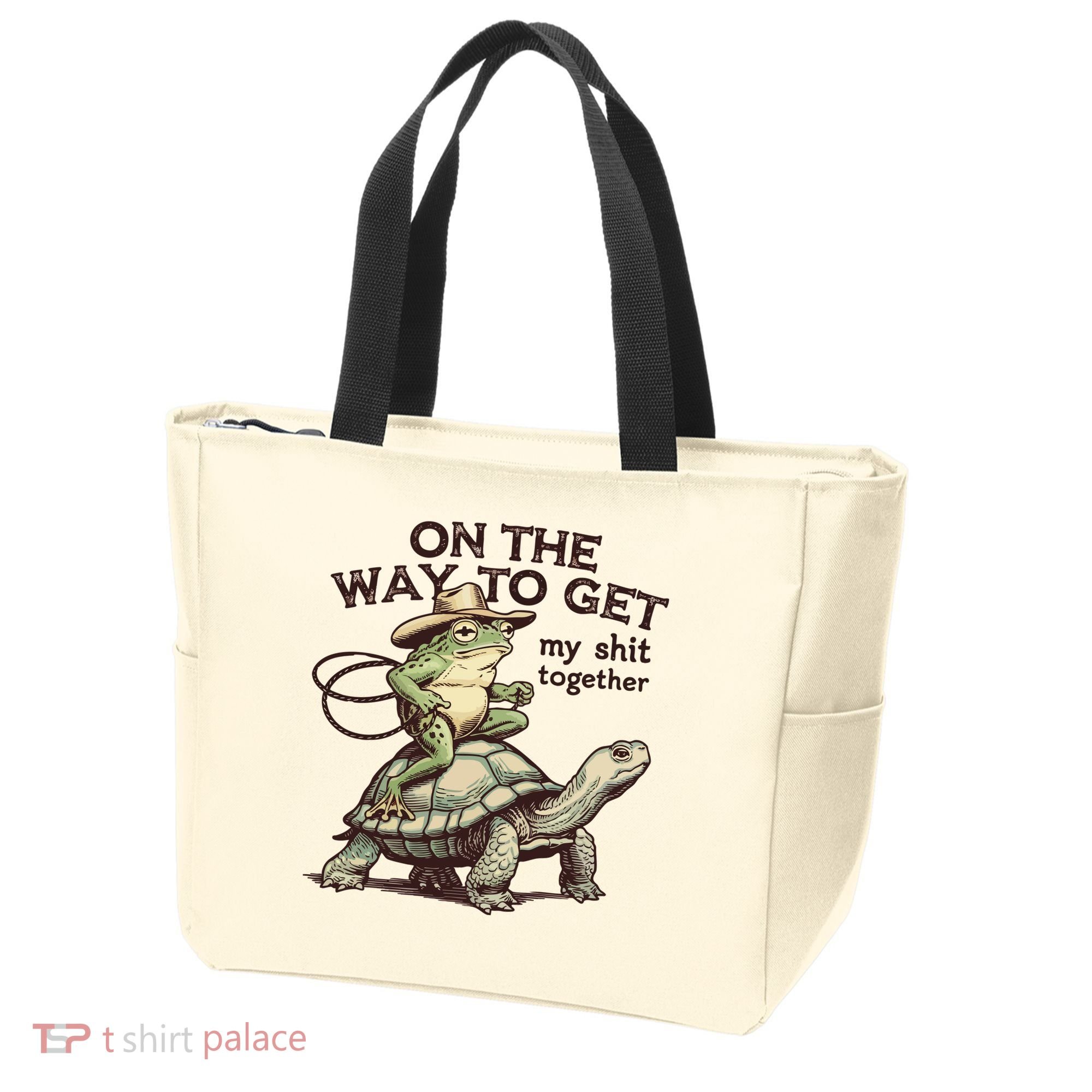 On The Way To Get My Shit Togther Cowboy Frog Turtle Tote Bag