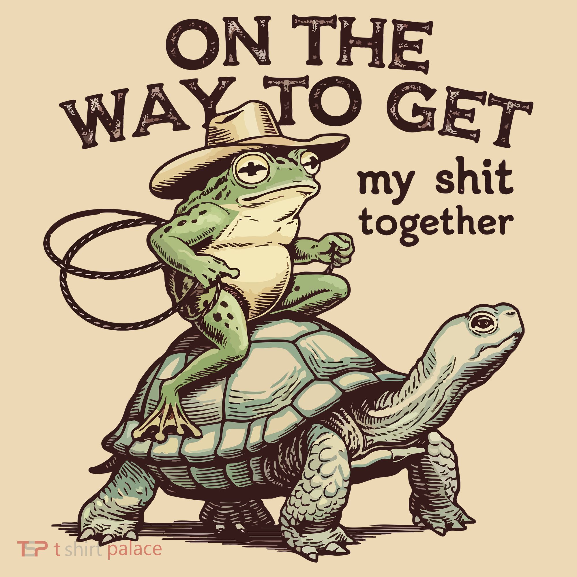 On The Way To Get My Shit Togther Cowboy Frog Turtle Tote Bag