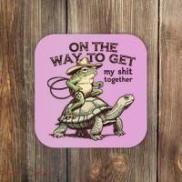 On The Way To Get My Shit Togther Cowboy Frog Turtle Coaster thumb 0