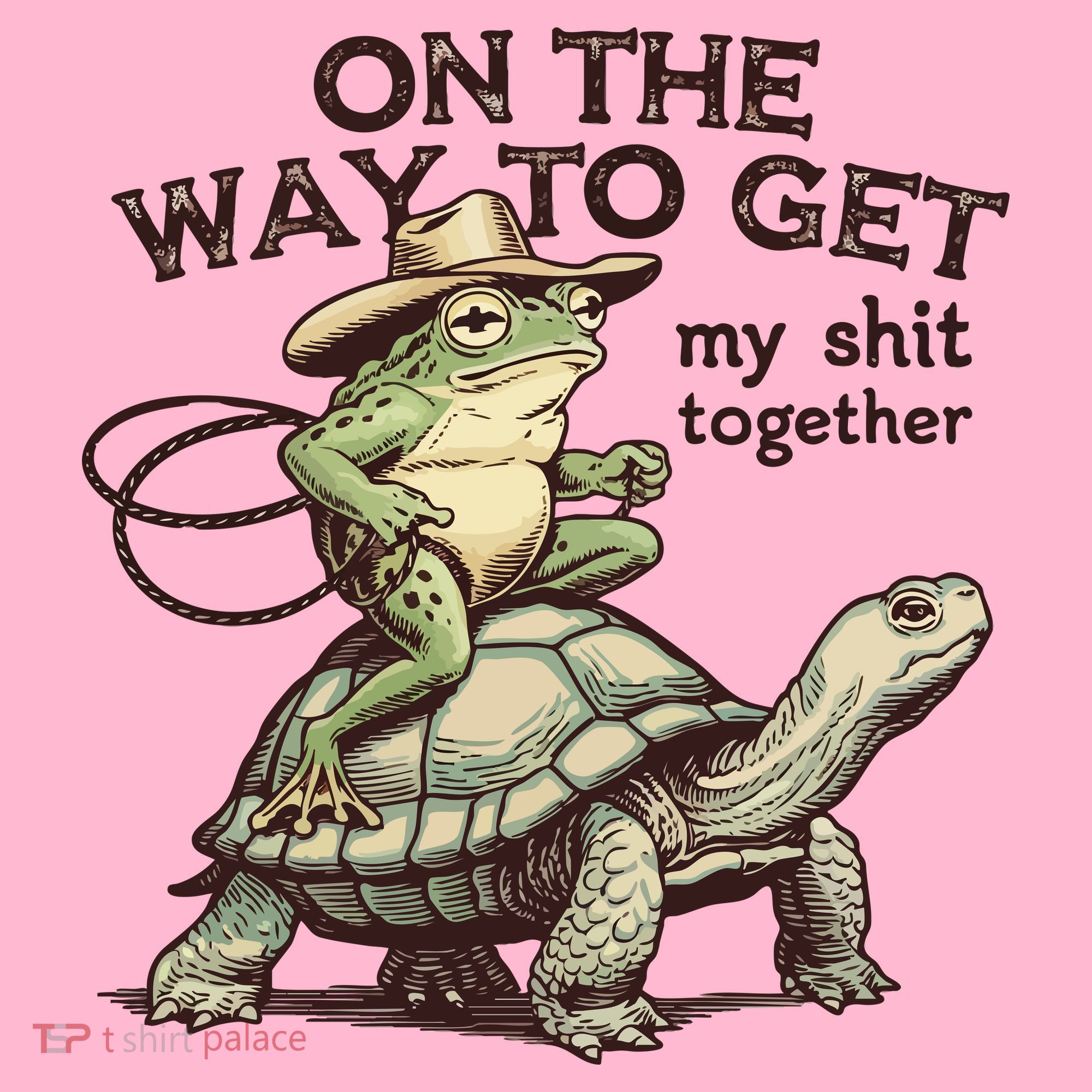 On The Way To Get My Shit Togther Cowboy Frog Turtle Coaster