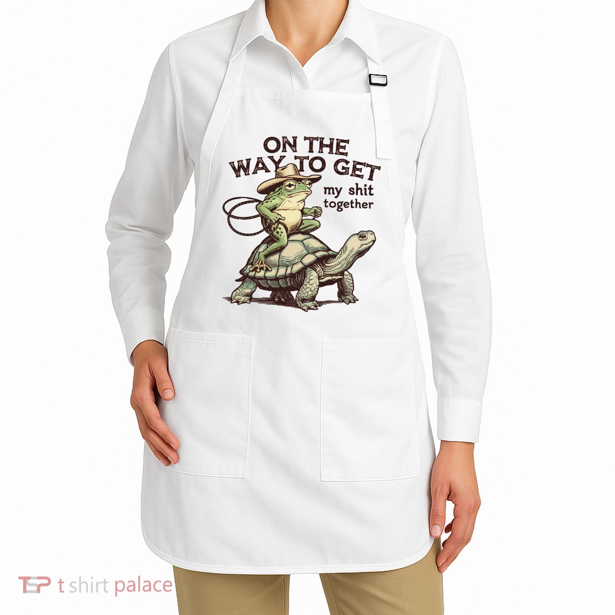 On The Way To Get My Shit Togther Cowboy Frog Turtle Apron