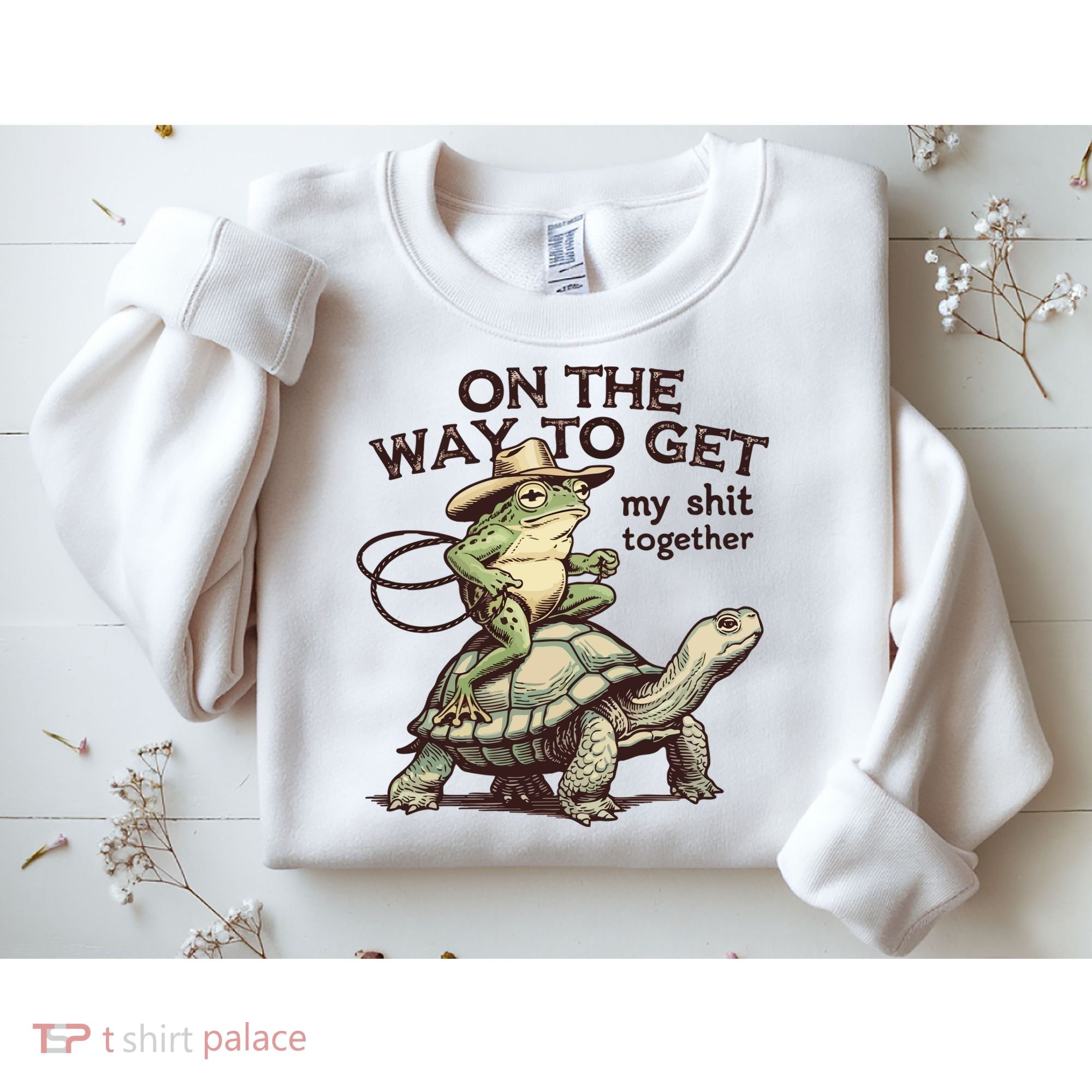 On The Way To Get My Shit Togther Cowboy Frog Turtle Sweatshirt