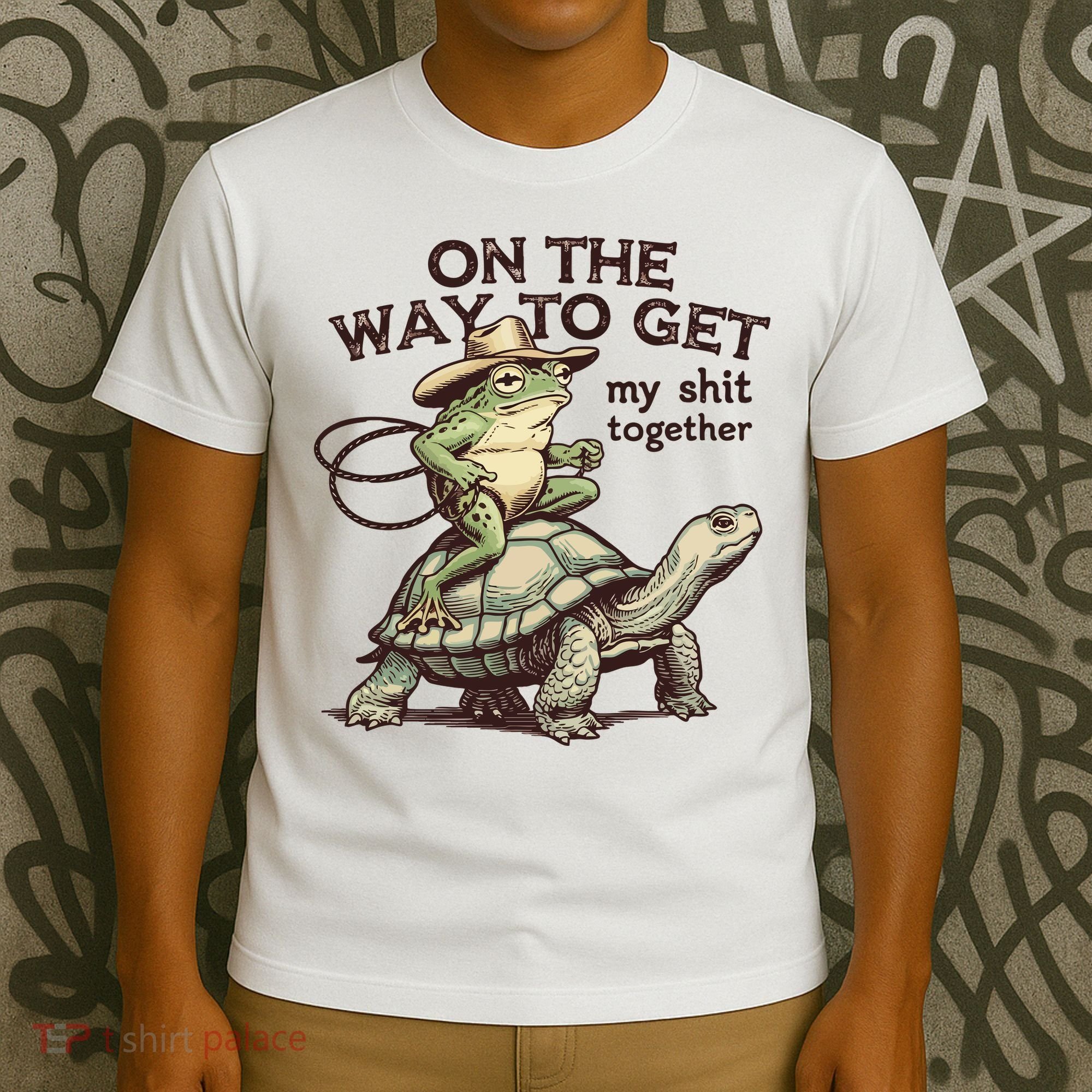 On The Way To Get My Shit Togther Cowboy Frog Turtle T-Shirt