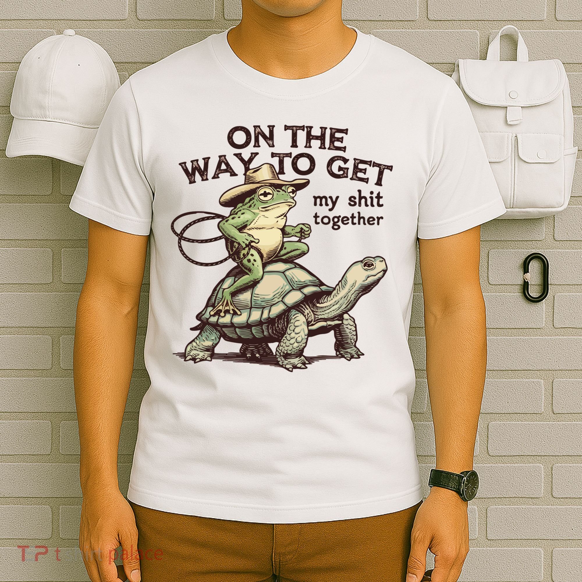 On The Way To Get My Shit Togther Cowboy Frog Turtle T-Shirt