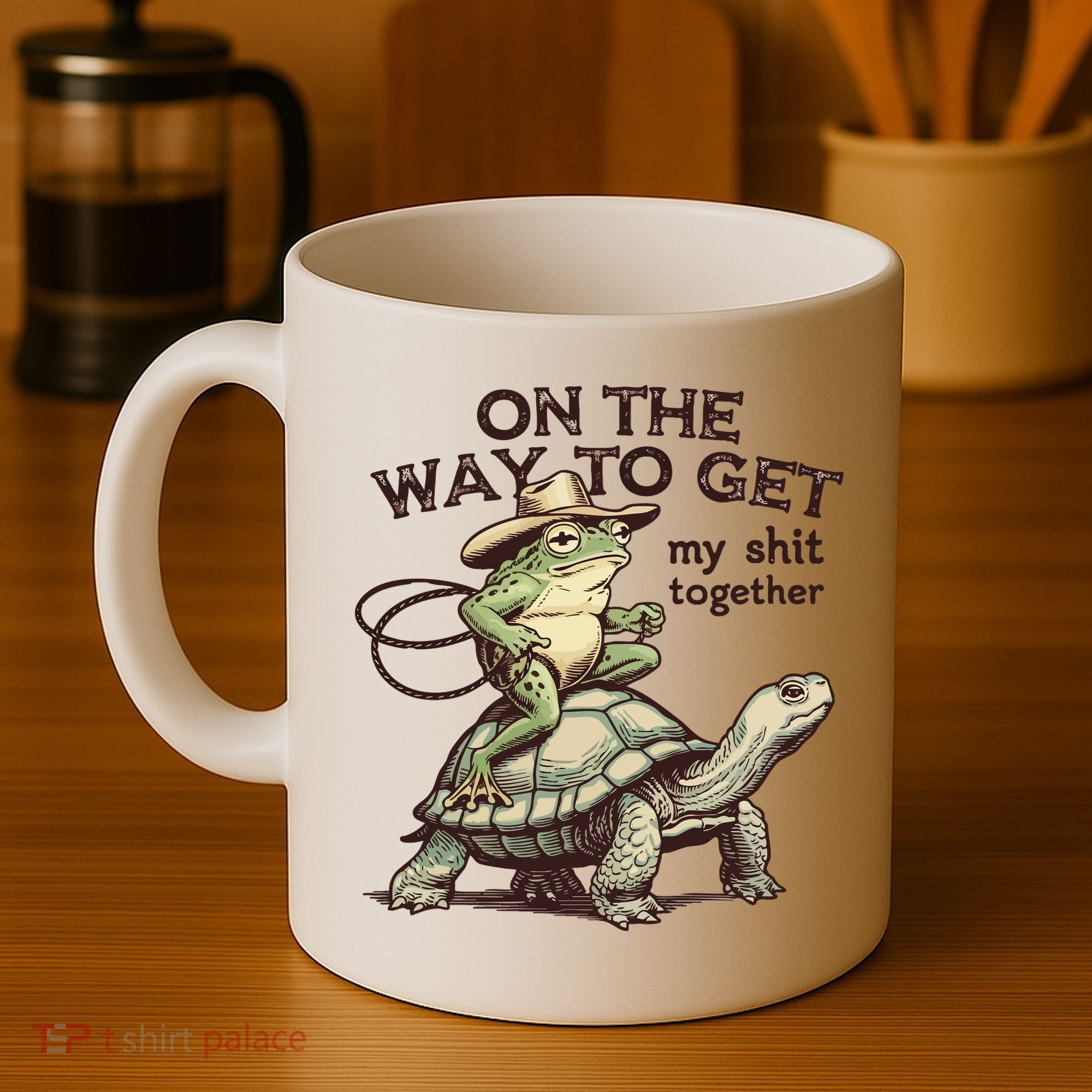 On The Way To Get My Shit Togther Cowboy Frog Turtle Coffee Mug