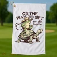 On The Way To Get My Shit Togther Cowboy Frog Turtle Golf Towel thumb 1