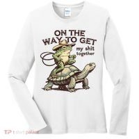 On The Way To Get My Shit Togther Cowboy Frog Turtle Women's Long Sleeve Shirt thumb 0