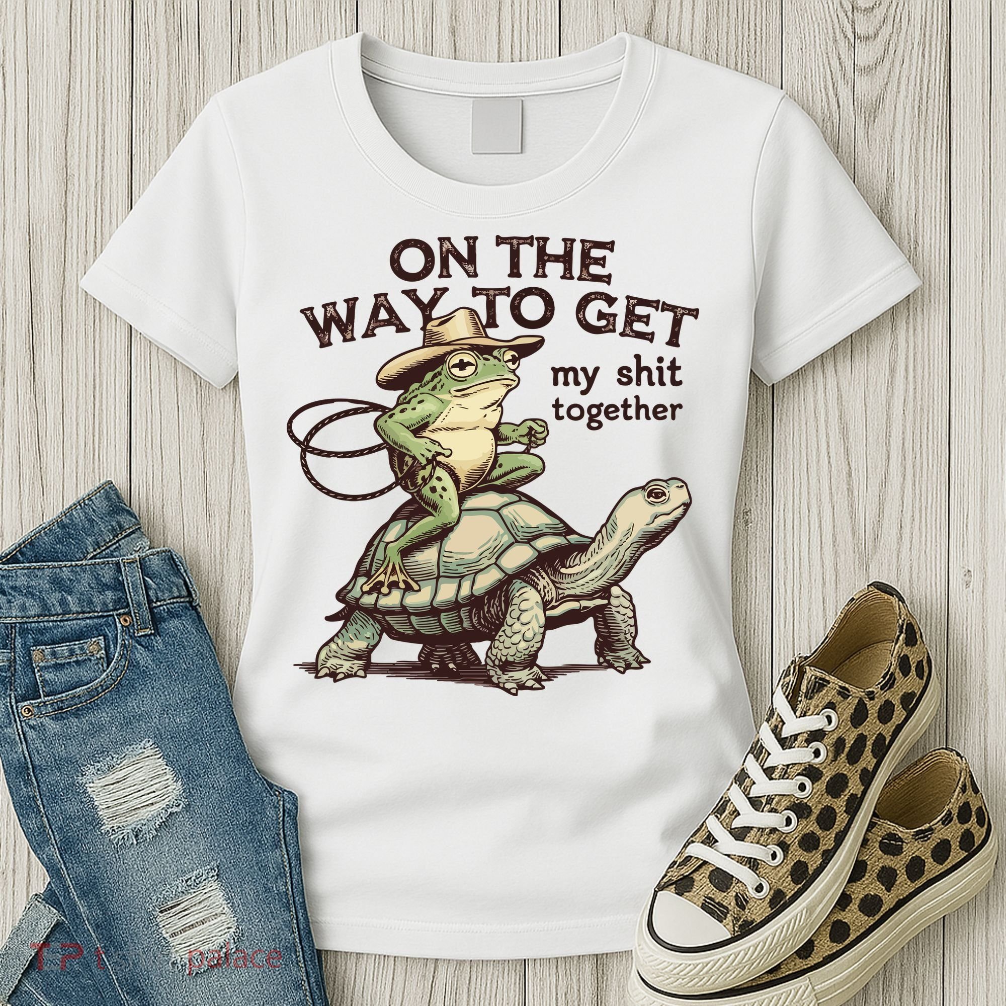 On The Way To Get My Shit Togther Cowboy Frog Turtle Women's T-Shirt