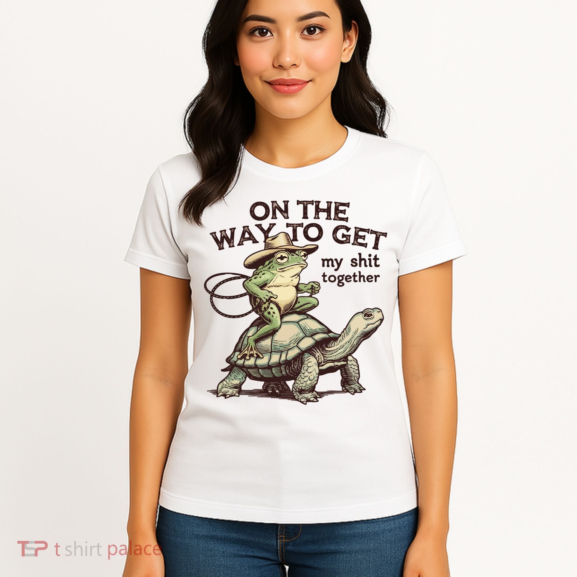On The Way To Get My Shit Togther Cowboy Frog Turtle Women's T-Shirt