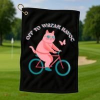 Off To Wreak Havoc Funny Cat Golf Towel thumb 1