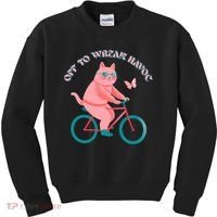 Off To Wreak Havoc Funny Cat Kids Sweatshirt thumb 0
