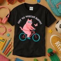 Off To Wreak Havoc Funny Cat Kids T-Shirt thumb 3