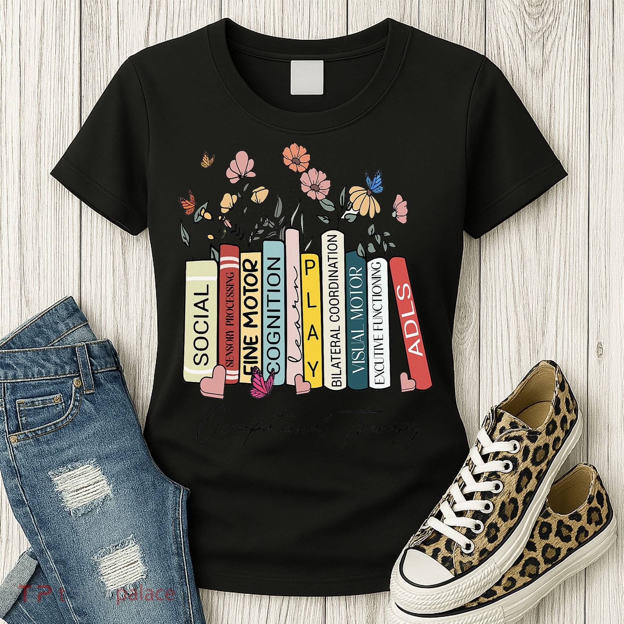 Occupational Therapy Wildflower Book OT Therapist Assistant Women's T-Shirt