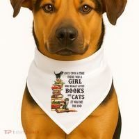 Once Upon A Time A Girl Really Loved Books And Cats USA-Made Doggie Bandana thumb 1